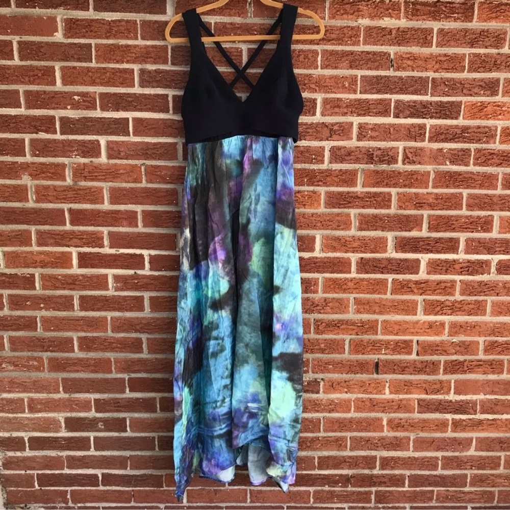 NWOT Anthropologie TWOFER Cable Knit Bust Tie Dye Maxi Dress Size Medum Blue